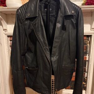 Barneys New York Black Leather Asymmetric Moto Jacket